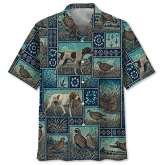 Vintage Blue Quail Hunting Hawaiian Shirt