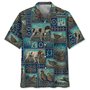 Vintage Blue Quail Hunting Hawaiian Shirt