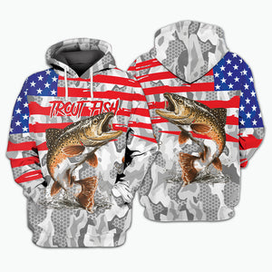Camo American Flag Trout Fish Fishing All Over Print Shirt