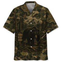 Black Bear Forest Camouflage Dark Hawaiian Shirt