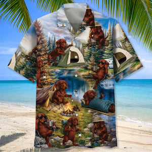 Dachshund Dog Funny Camping Hawaiian Shirt
