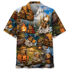Vintage Capybara Camping Hawaiian Shirt