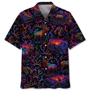Midnight Elk Hunting Neon Hawaiian Shirt