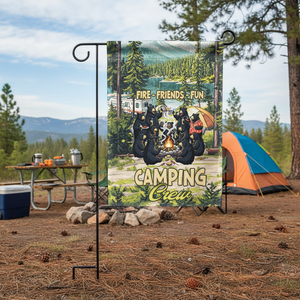 Friends, Fires, Fun Camping Crew Black Bear Flag Decor