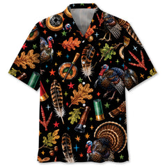 Turkey Hunting Retro Black Hawaiian Shirt