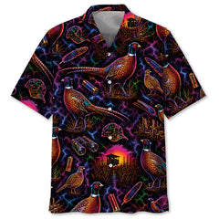 Midnight Wild Pheasant Hunting Neon Hawaiian Shirt