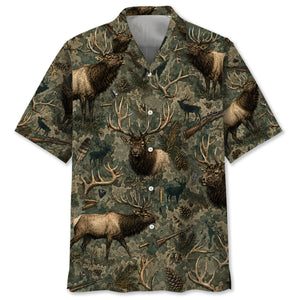 Vintage Elk Hunter Camo Hawaiian Shirt