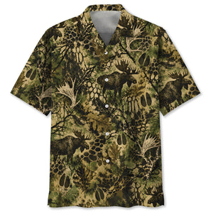 Moose Hunting Hex Camo Hawaiian Shirt