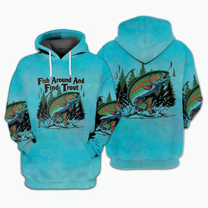 Fish Around And Find Trout Retro Graphic All Over Print Shirt