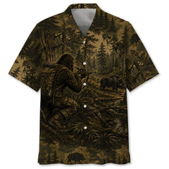 Bigfoot Hog Hunting Camouflage Funny Hawaiian Shirt