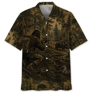 Bigfoot Hog Hunting Camouflage Funny Hawaiian Shirt