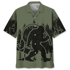 Bigfoot Fishing Green Military Hawaiian Shirt