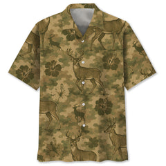 Deer Hibiscus Camouflage Hawaiian Shirt