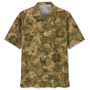 Deer Hibiscus Camouflage Hawaiian Shirt