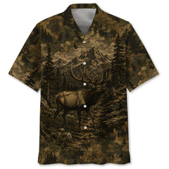 Elk Forest Camouflage Dark Hawaiian Shirt