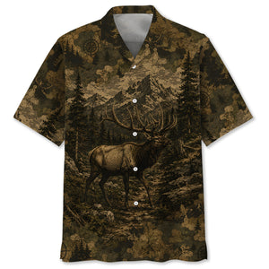 Elk Forest Camouflage Dark Hawaiian Shirt