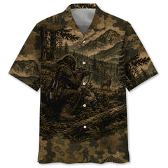 Bigfoot Deer Hunting Camouflage Funny Hawaiian Shirt