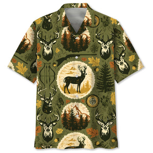 Retro Deer Hunting Badge Forest Hawaiian Shirt
