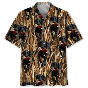 Camouflage Black Labrador Retriever Running With Wild Pheasant Hawaiian Shirt