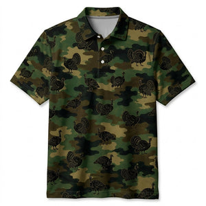 Wild Turkey Camouflage Millitary Men Polo Shirt
