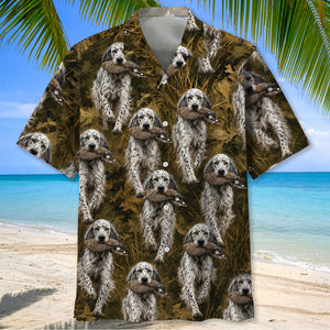 Camouflage English Setter Running With Mourning Dove Hawaiian Shirt