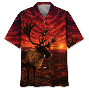 Caribou Hunting Burnt Sky Hawaiian Shirt