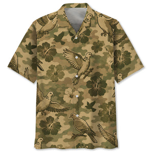 Camouflage Hibiscus Dove Bird Hawaiian Shirt