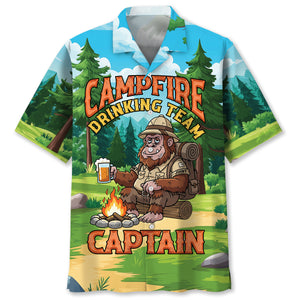 Custom Name Bigfoot Campfire Drinking Team Captain Hawaiian Shirt
