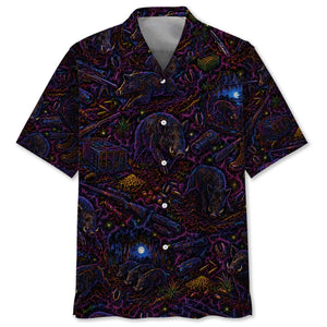 Midnight Feral Hog Neon Hawaiian Shirt