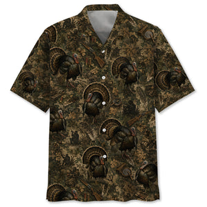 Vintage Turkey Hunter Camo Hawaiian Shirt