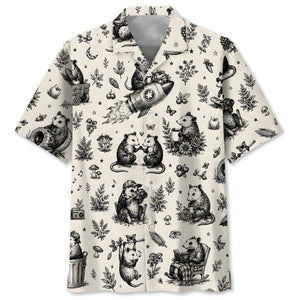 Vintage Woodcut Opossum Activities Hawaiian Shirt