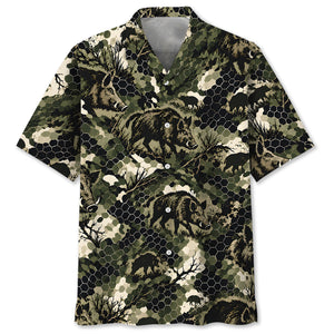 Tactical Hexagonal Wild Hog Hunting Camo Hawaiian Shirt