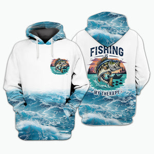 Ocean Splash Bass Fishing Is My Therapy All Over Print Shirt