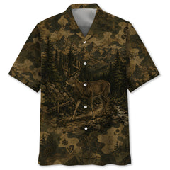 Deer Forest Camouflage Dark Hawaiian Shirt