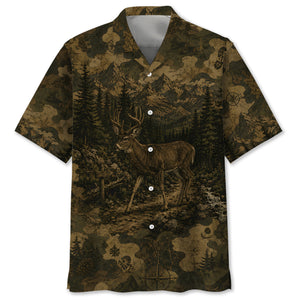 Deer Forest Camouflage Dark Hawaiian Shirt