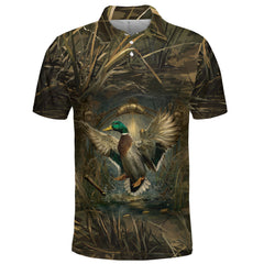 Mallard Duck Hunting Dark Camo Polo Men Shirt