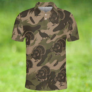Vintage Camouflage Wild Turkey Hunting Polo For Men