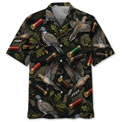 Vintage Wild Dove Hunting Camouflage Black Hawaiian Shirt