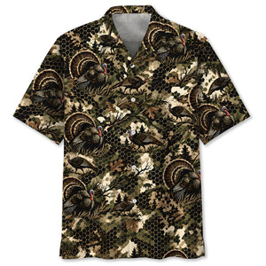 Tactical Hexagonal Turkey Hunting Camo Hawaiian Shirt