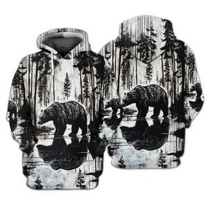 Bear Black And White Art All Over Print Shirt