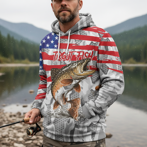Camo American Flag Trout Fish Fishing All Over Print Shirt