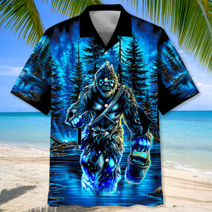Bigfoot Fishing Blue Moon Light Hawaiian Shirt