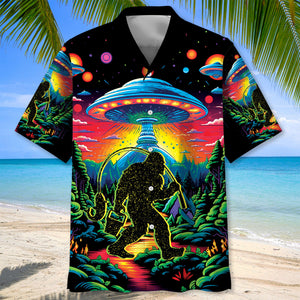 Bigfoot Fishing Forest Hawaiian Shirt