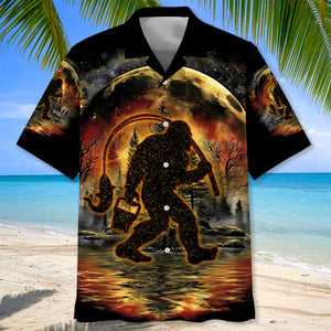Fiery Bigfoot Fishing Hawaiian Shirt