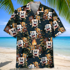 Chocolate and Cracker Chasing Marshmallow Camping Hawaiian Shirt