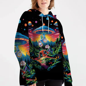 Alien UFO Abduction On Camping Site Night All Over Print Shirt