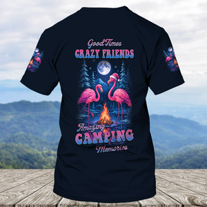 Crazy Friends Camping Memories Flamingo Christmas All Over Print Shirt
