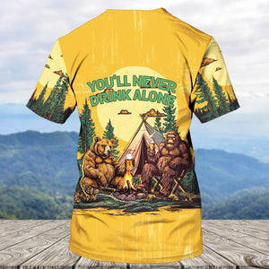 Bigfoot and Bear You'll Never Drink Alone All Over Print Shirt