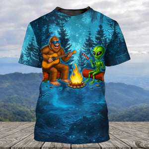 Bigfoot And Alien Making Memories One Campfire At A Time Christmas All Over Print Shirt