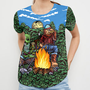 Alien Bigfoot Camping All Over Print Shirt